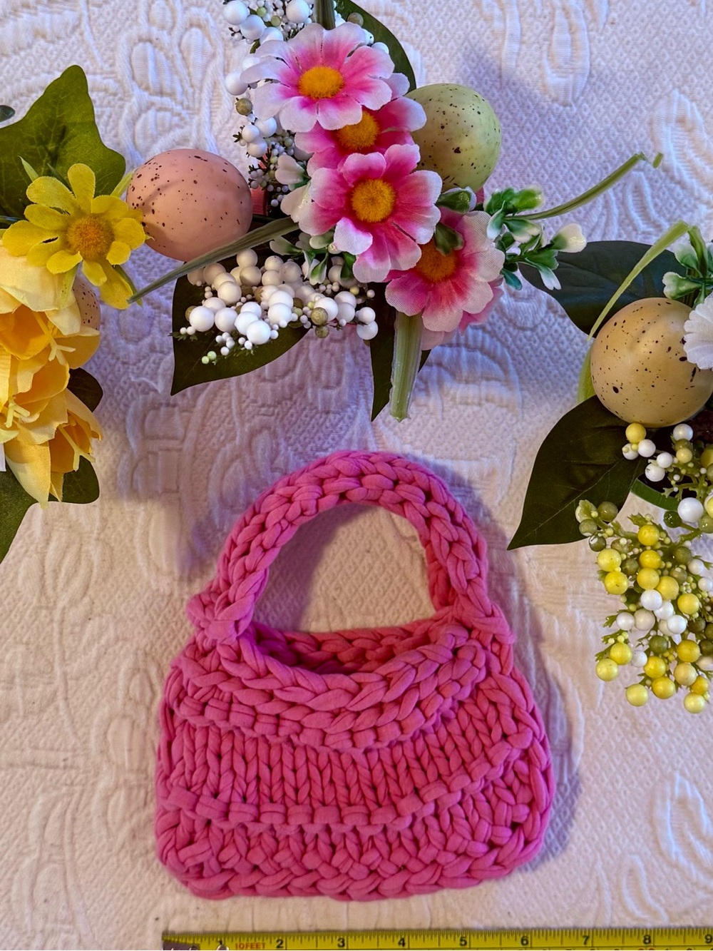 Handcrafted Chunky Knit Pink Mini Purse